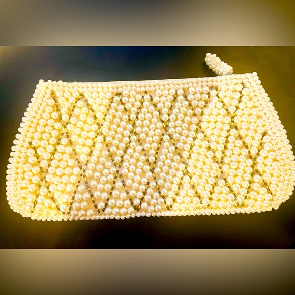 Vintage Pearl and Silver Beaded Small Handbag Clutch - Picture 2 of 14
